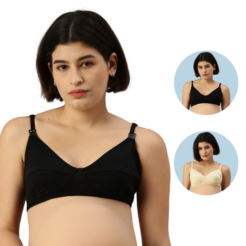 Pack Of 2 Nursing Bras-Black & Skin