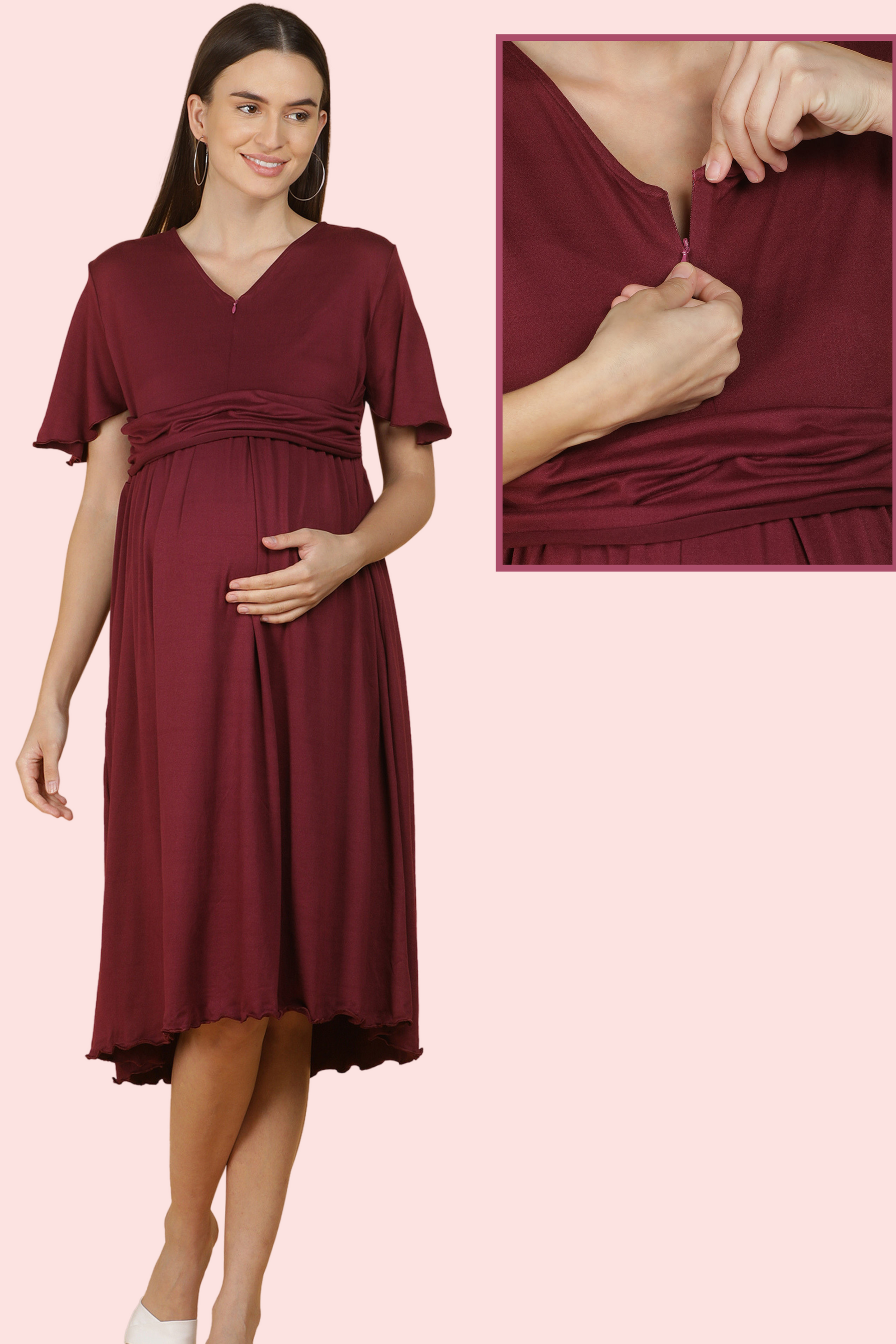 Maroon Knitted Feeding Dress