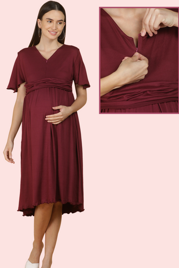 Maroon Knitted Feeding Dress