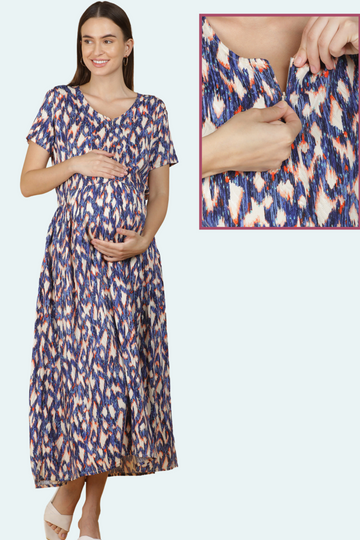 Navy Blue Floral Feeding Maxi Dress