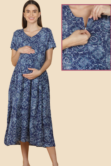 Navy Blue Floral Feeding Dress