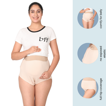 Maternity Belly Panel Panty | Maternity Belly Underwear For Women | High Waist Full Coverage | Full Belly Support | Comfy Cotton Pregnancy Underwear | Skin | Pack Of 1