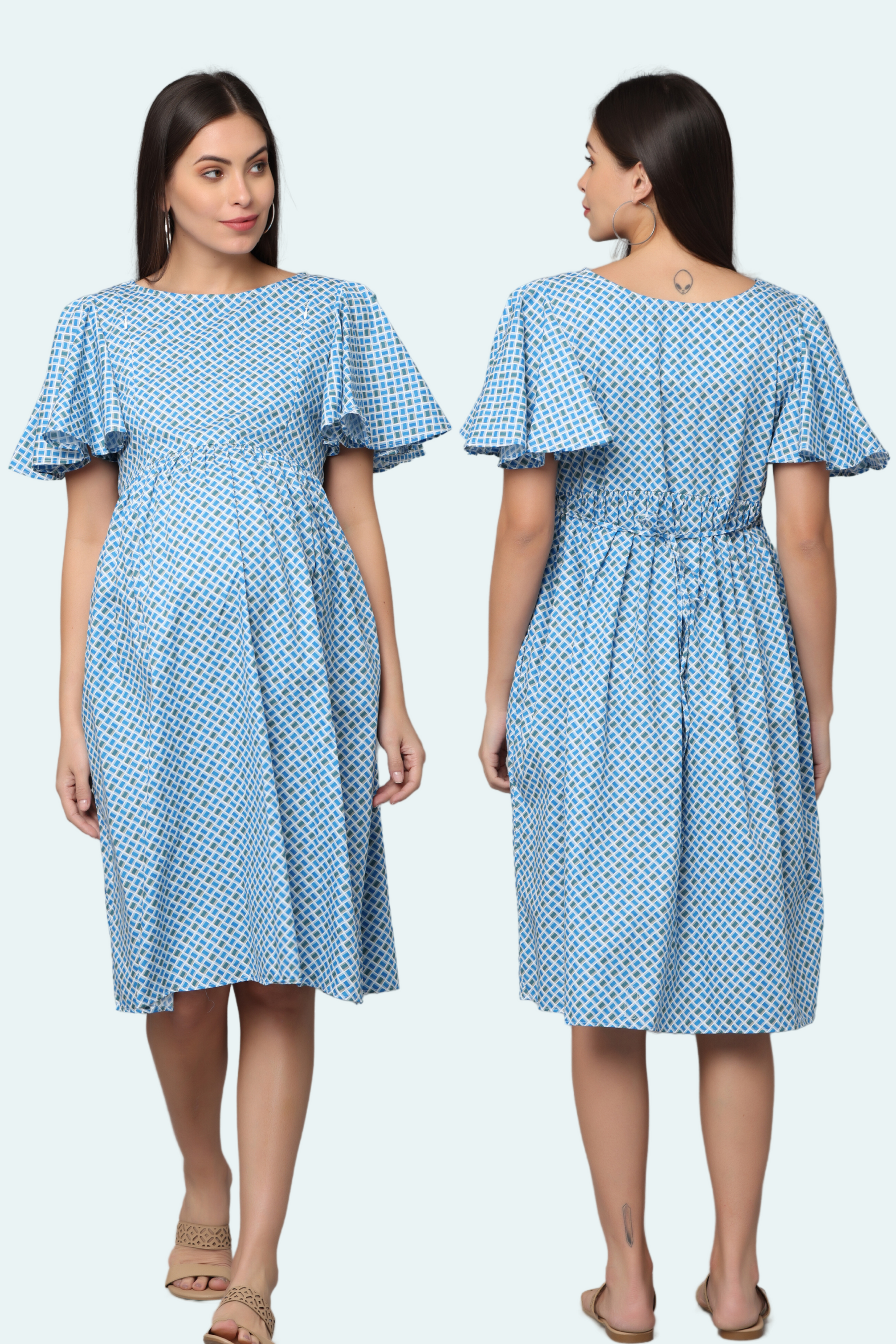 Blue Digital Print  Feeding Dress