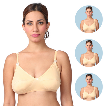 LeakProof Nursing Bra | Drop Cup | Skin Friendly & Non Plastic | Prevents Show Of Milk Stains | Pack Of 3