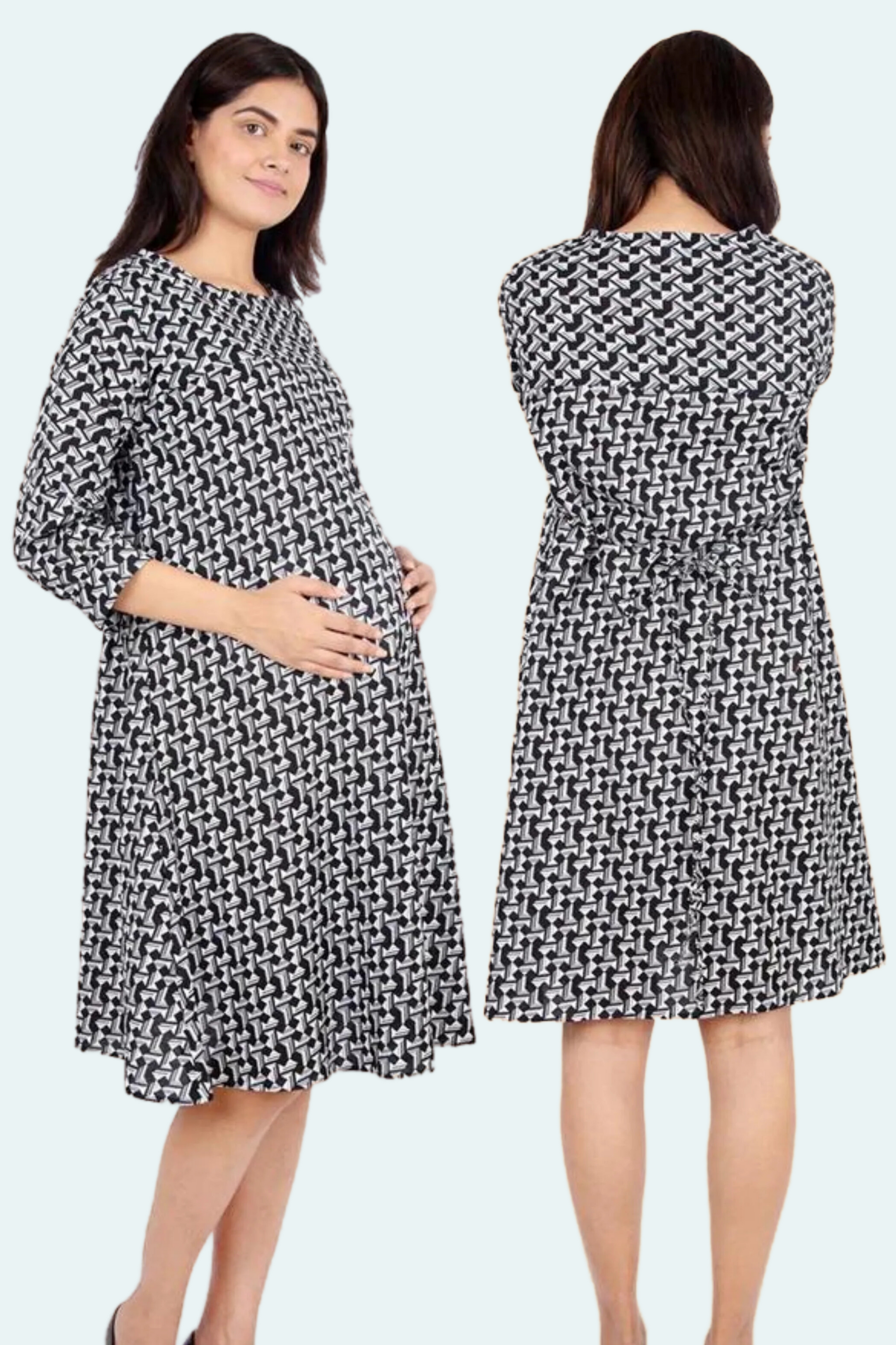 Black Abstract Umbrella Cut Maternity Dress
