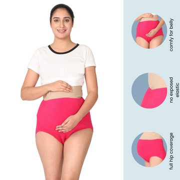 Maternity Belly Panel Panty | Maternity Panty | High Waist Full Coverage | Full Belly Support | Comfy Cotton Pregnancy Underwear | Assorted | Pack Of 3