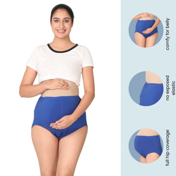 Maternity Belly Panel Panty | Maternity Belly Underwear For Women | High Waist Full Coverage | Full Belly Support | Comfy Cotton Pregnancy Underwear | Royal Blue | Pack Of 1