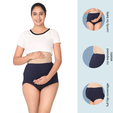 Maternity Belly Panel Panty | Maternity Belly Underwear For Women | High Waist Full Coverage | Full Belly Support | Comfy Cotton Pregnancy Underwear | Assorted | Pack Of 3