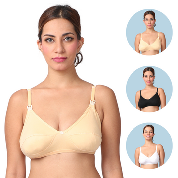 LeakProof Nursing Bra | Drop Cup | Skin Friendly & Non Plastic | Prevents Show Of Milk Stains | Pack Of 3