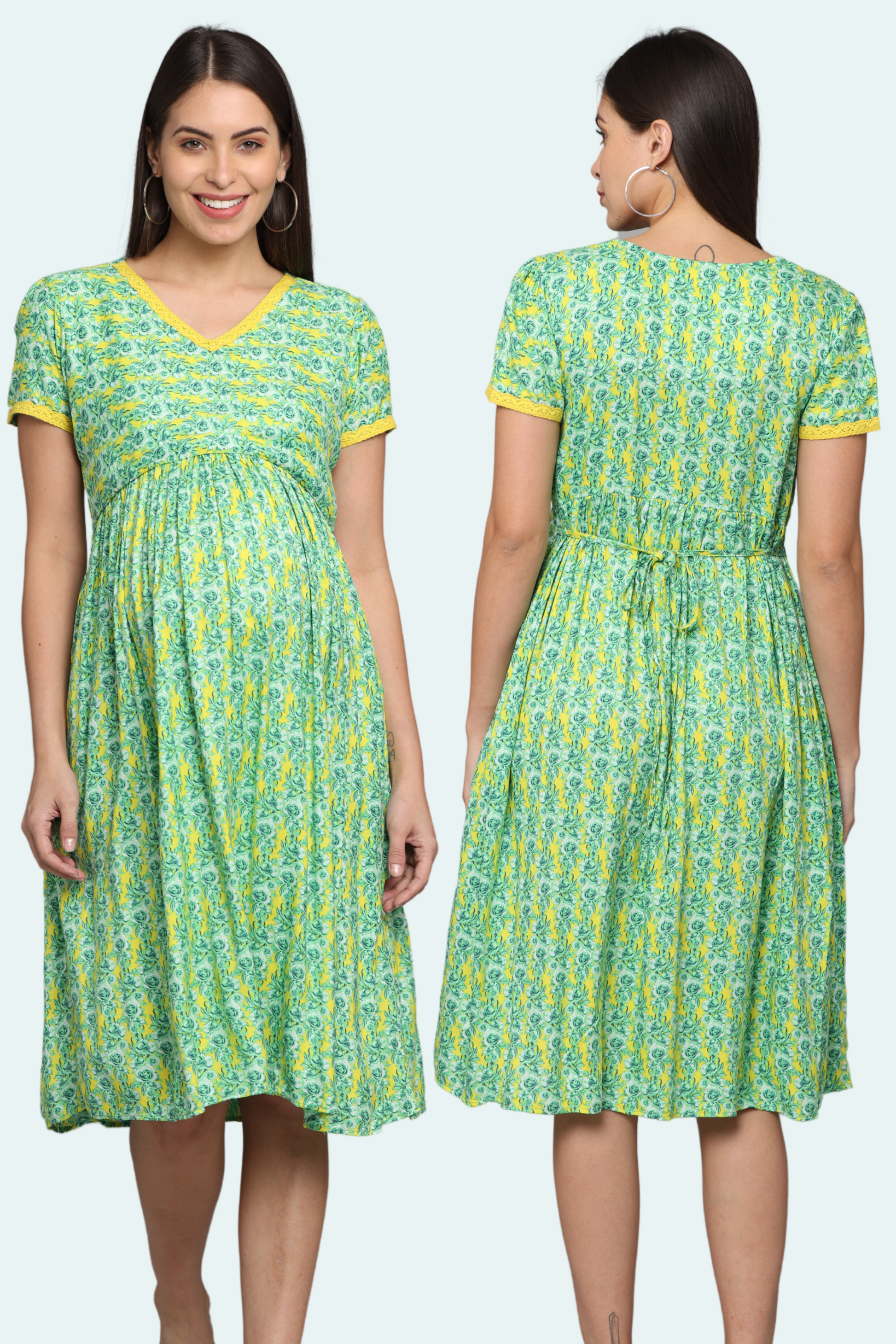 Green Floral Gather  Feeding Dress