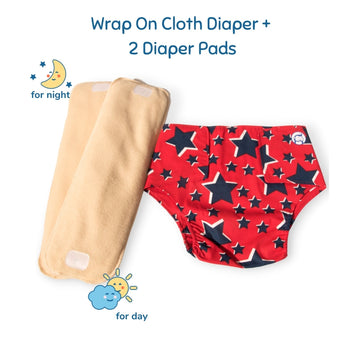 Cotton Reusable Baby Diapers With Pads Red
