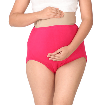Maternity Belly Panel Panty | Pregnancy Panty For Belly Support | High Waist Full Coverage | Full Belly Support | Comfy Cotton Pregnancy Underwear | Dark Pink | Pack Of 1