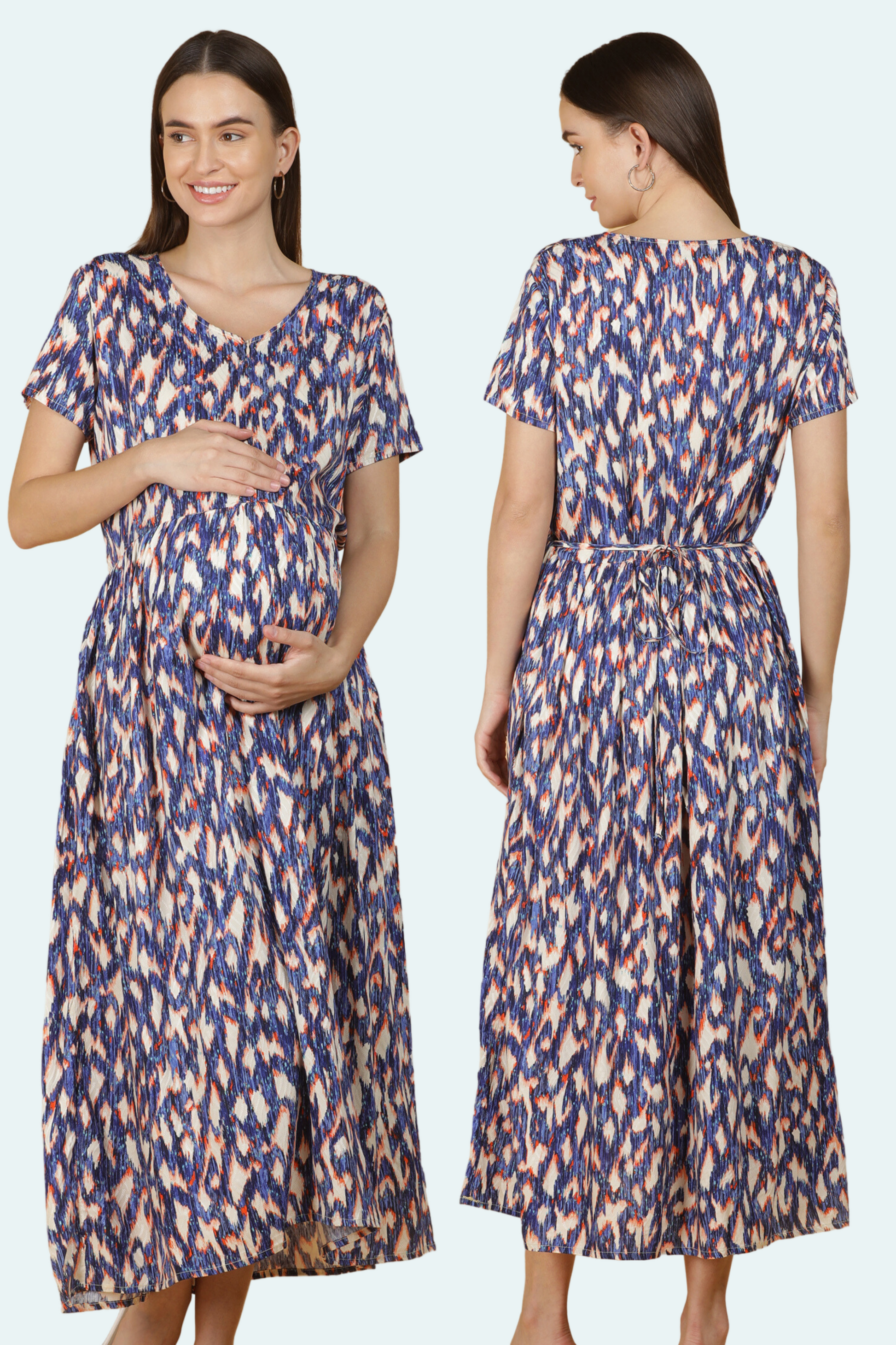 Navy Blue Floral Feeding Maxi Dress