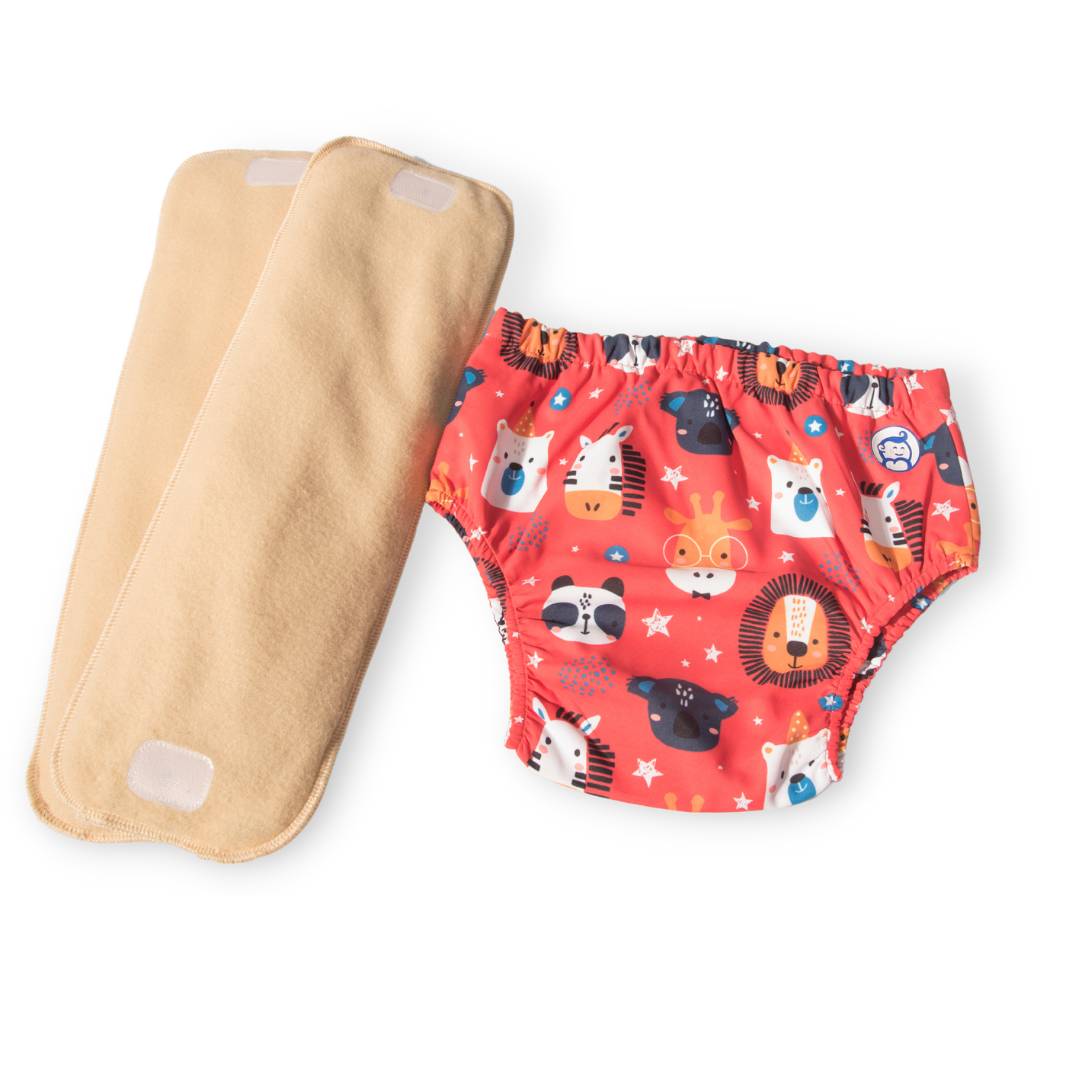 Fabric Diaper Jungle Jumble Elastic Waist Pull Up/Underwear Style With Diaper Pads Free