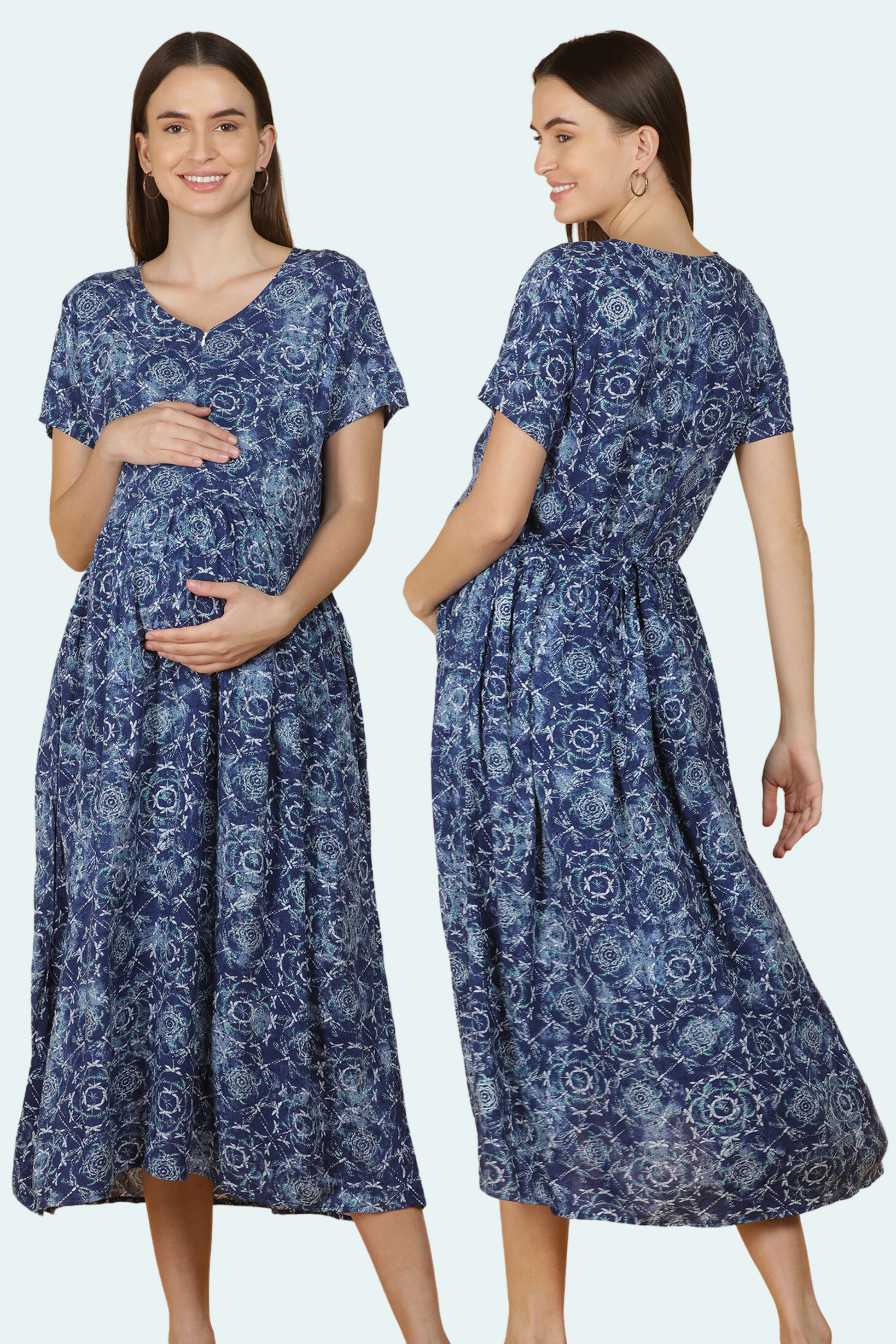 Navy Blue Floral Feeding Dress