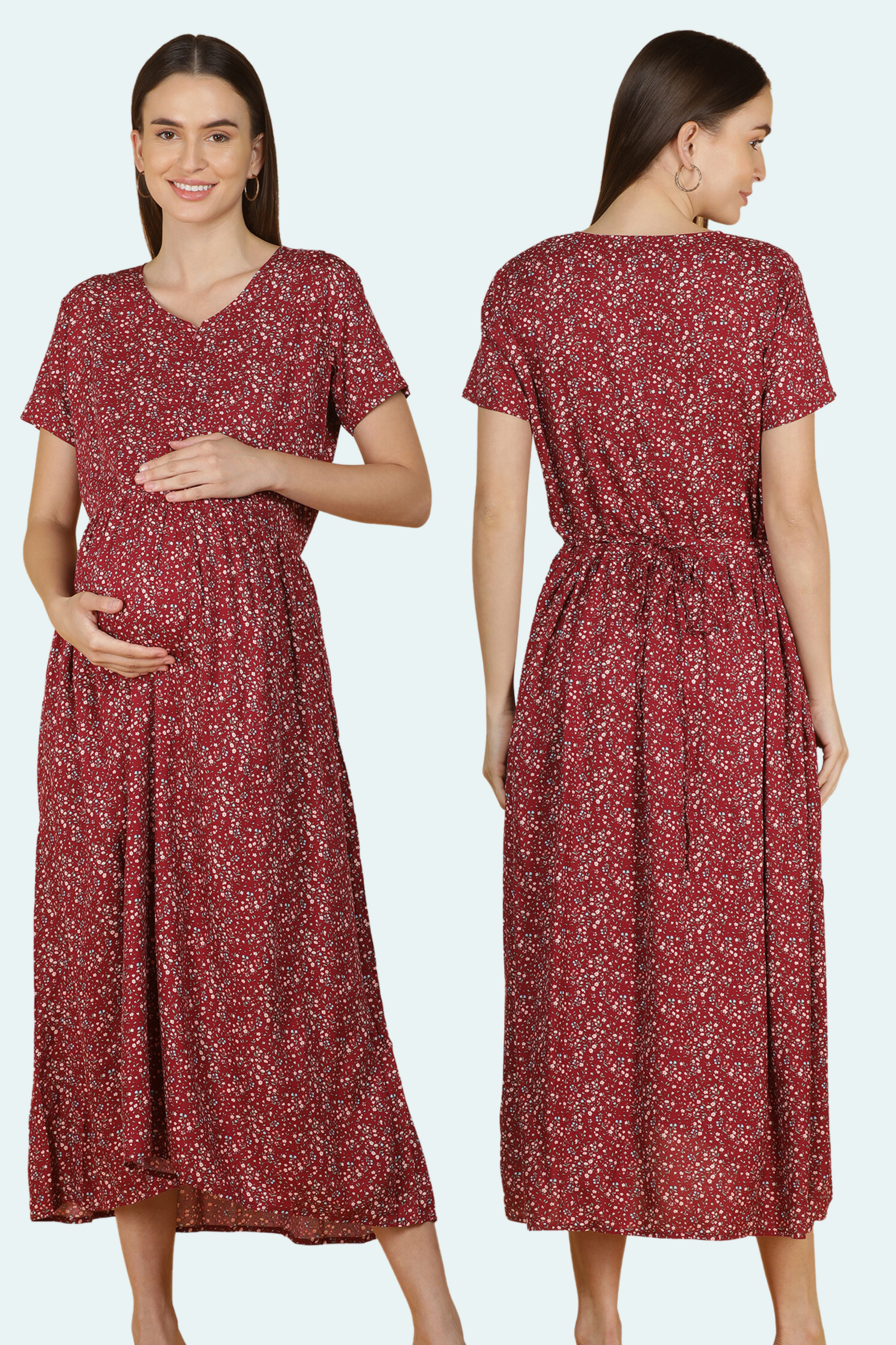 Maroon Floral Feeding Dress