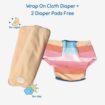 Infant Reusable Diapers | Striper | Velcro Closure | With 2 Diaper Pads Free