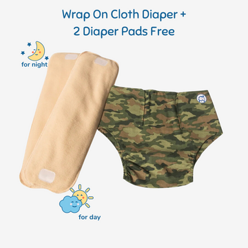 Infant Reusable Diapers | Camo Baby | Velcro Closure | With 2 Diaper Pads Free