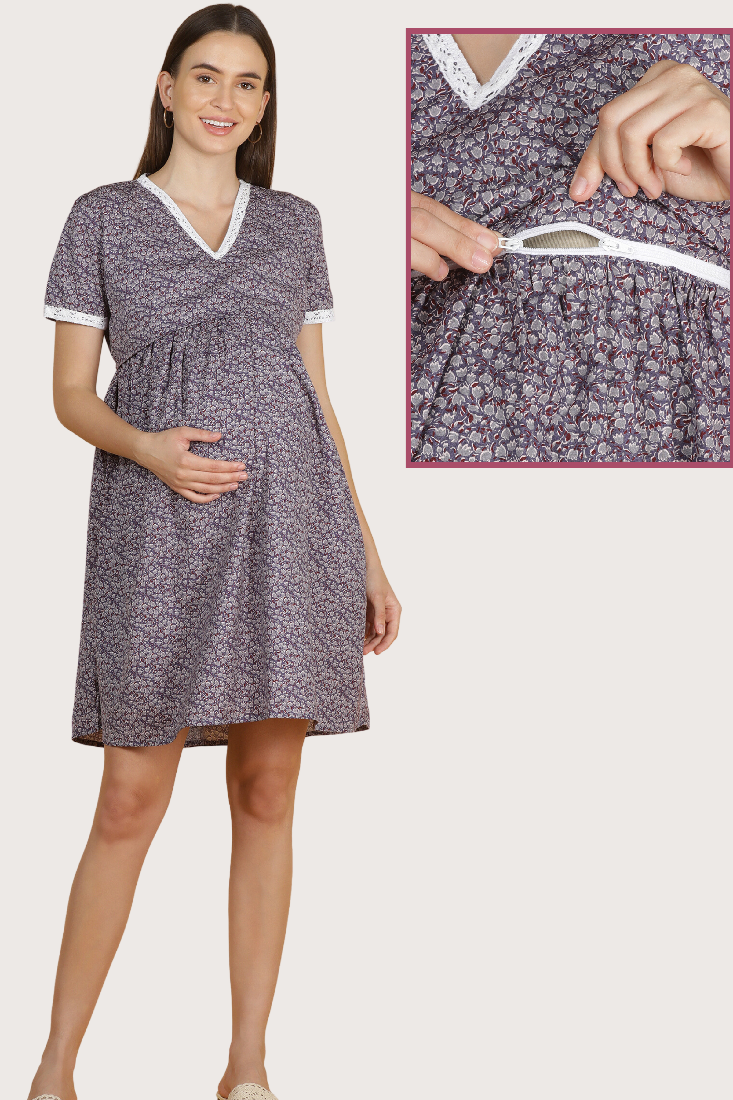 Buy Lovely mom's Nursing Dress for Feeding, Printed Maternity Dress with  Zipper for Post Pregancy, Breast Feeding Cotton Rayon Black - L at Amazon.in