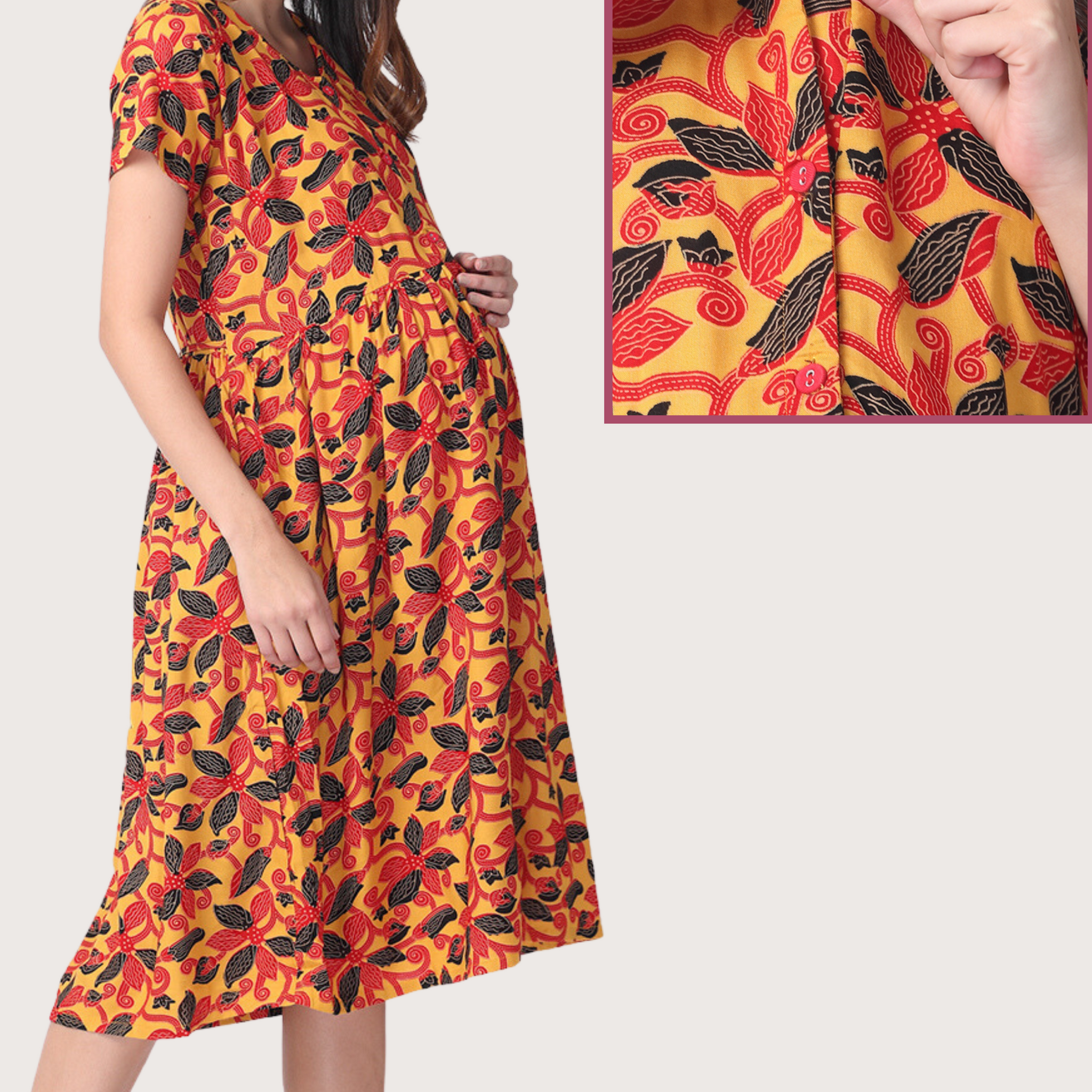 Bright Red Print Pregnancy & Feeding Dress