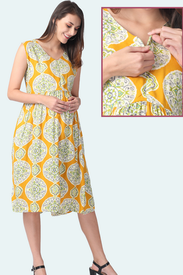 Mustard Print Pregnancy & Feeding Dress