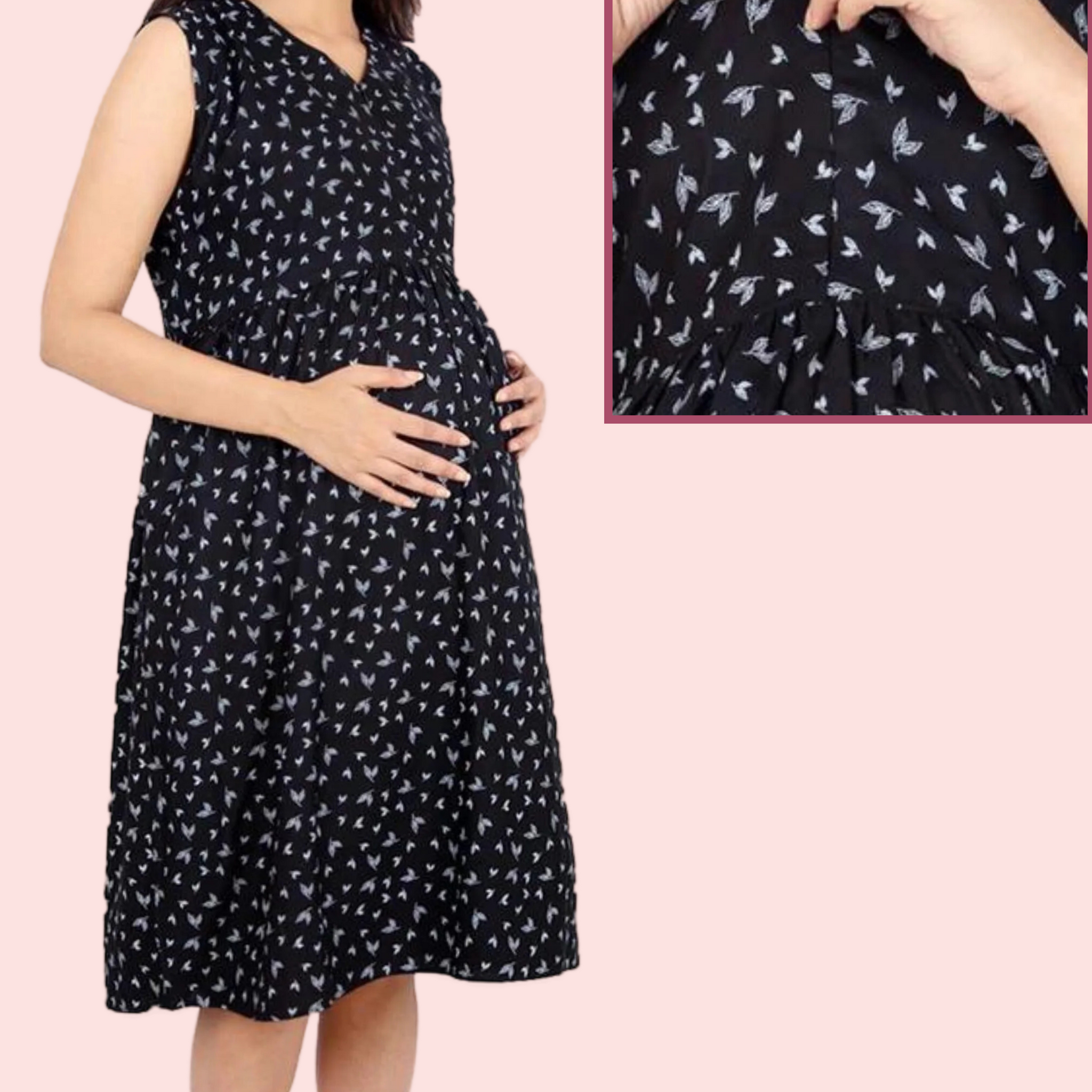 Black Pretty Print Maternity & Feeding Dress