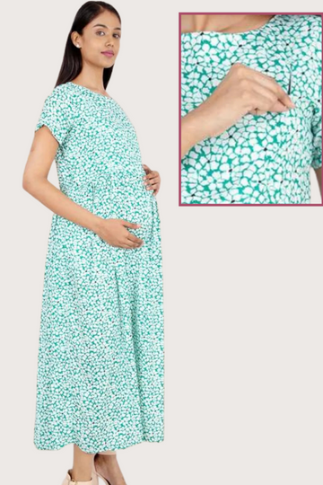 Mint Green Floral Pregnancy & Nursing Maxi