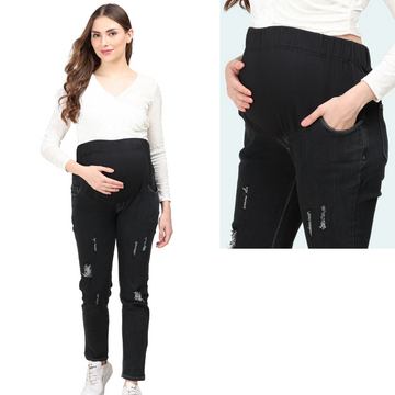 Black Distressed Maternity Jeans