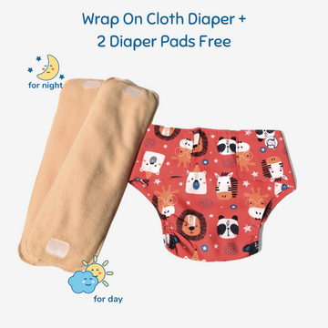 Infant Reusable Diapers | Jungle Jumble | Velcro Closure | With 2 Diaper Pads Free