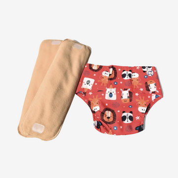 Infant Reusable Diapers | Jungle Jumble | Velcro Closure | With 2 Diaper Pads Free