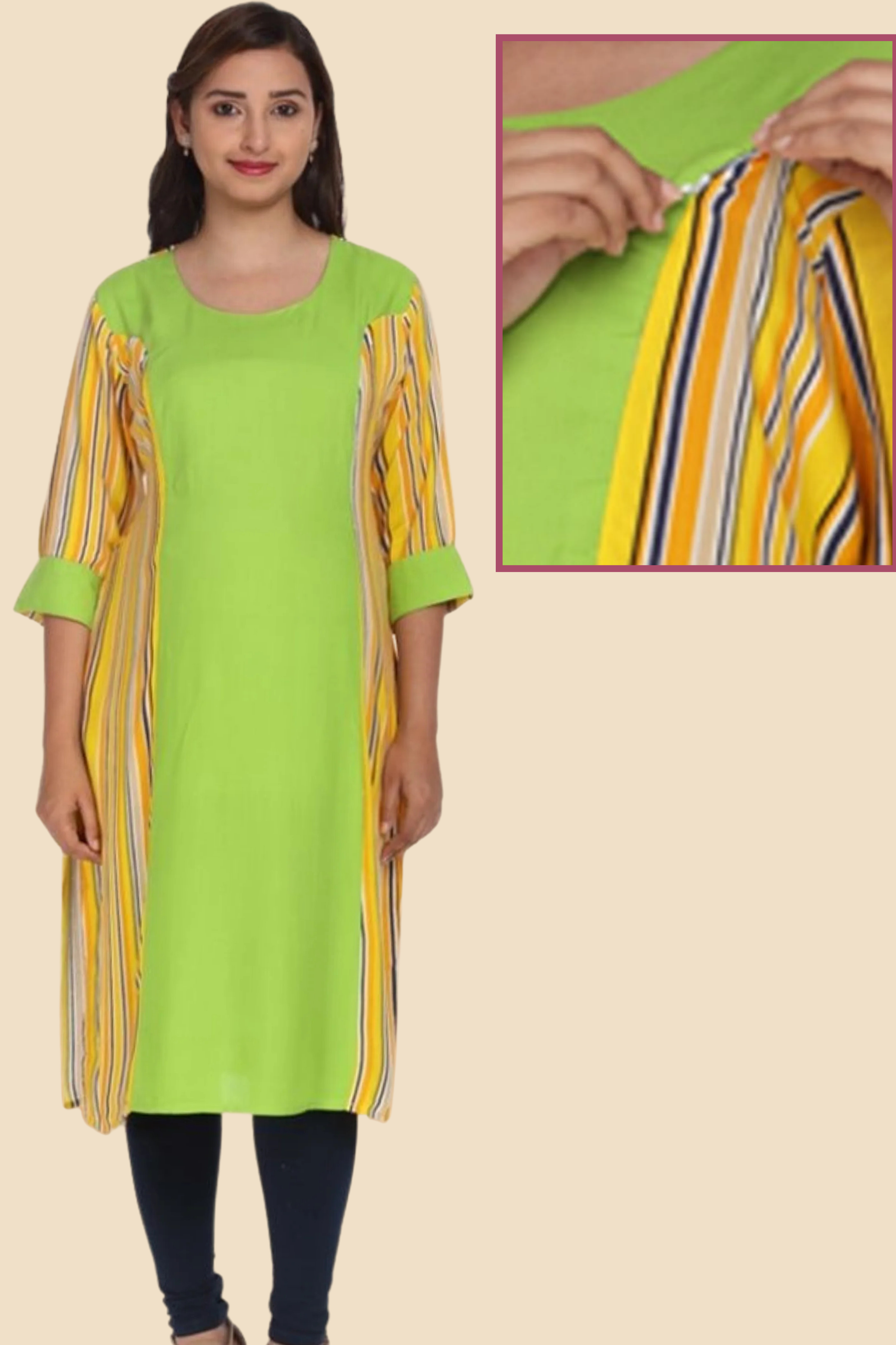 Greenish yellow self lined georgette Aline kurti with handwork –  MyBudgetStore.in