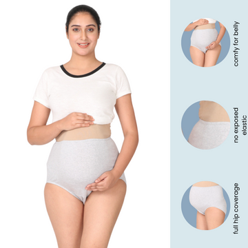 Maternity Belly Panel Panty | Pregnancy Belly Panty Women | High Waist Full Coverage | Full Belly Support | Comfy Cotton Pregnancy Underwear | Grey | Pack Of 1