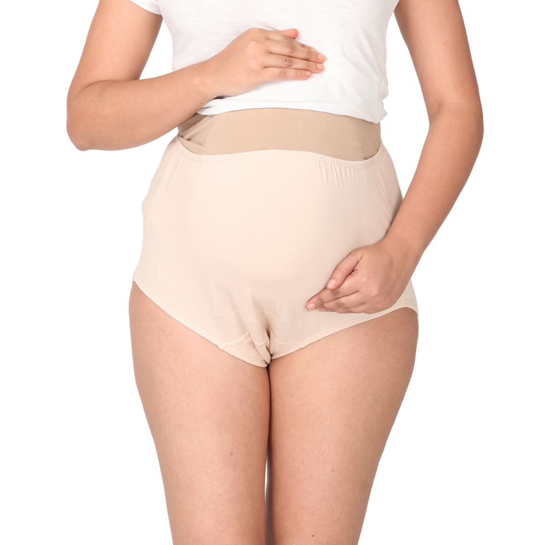Maternity Belly Panel Panty | Maternity Belly Underwear For Women | High Waist Full Coverage | Full Belly Support | Comfy Cotton Pregnancy Underwear | Skin | Pack Of 1