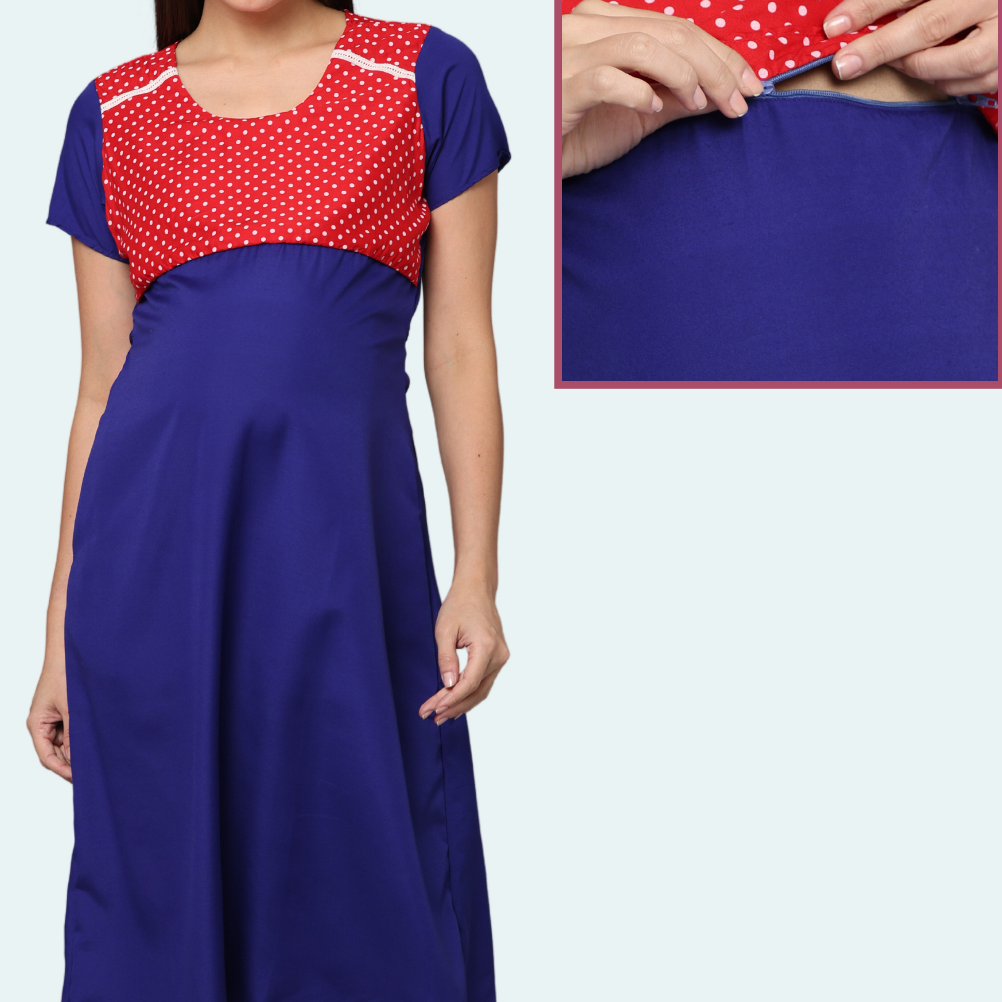 NavyBlue-Upper Yoke Printed Fabric Rayon-Feeding-Gown