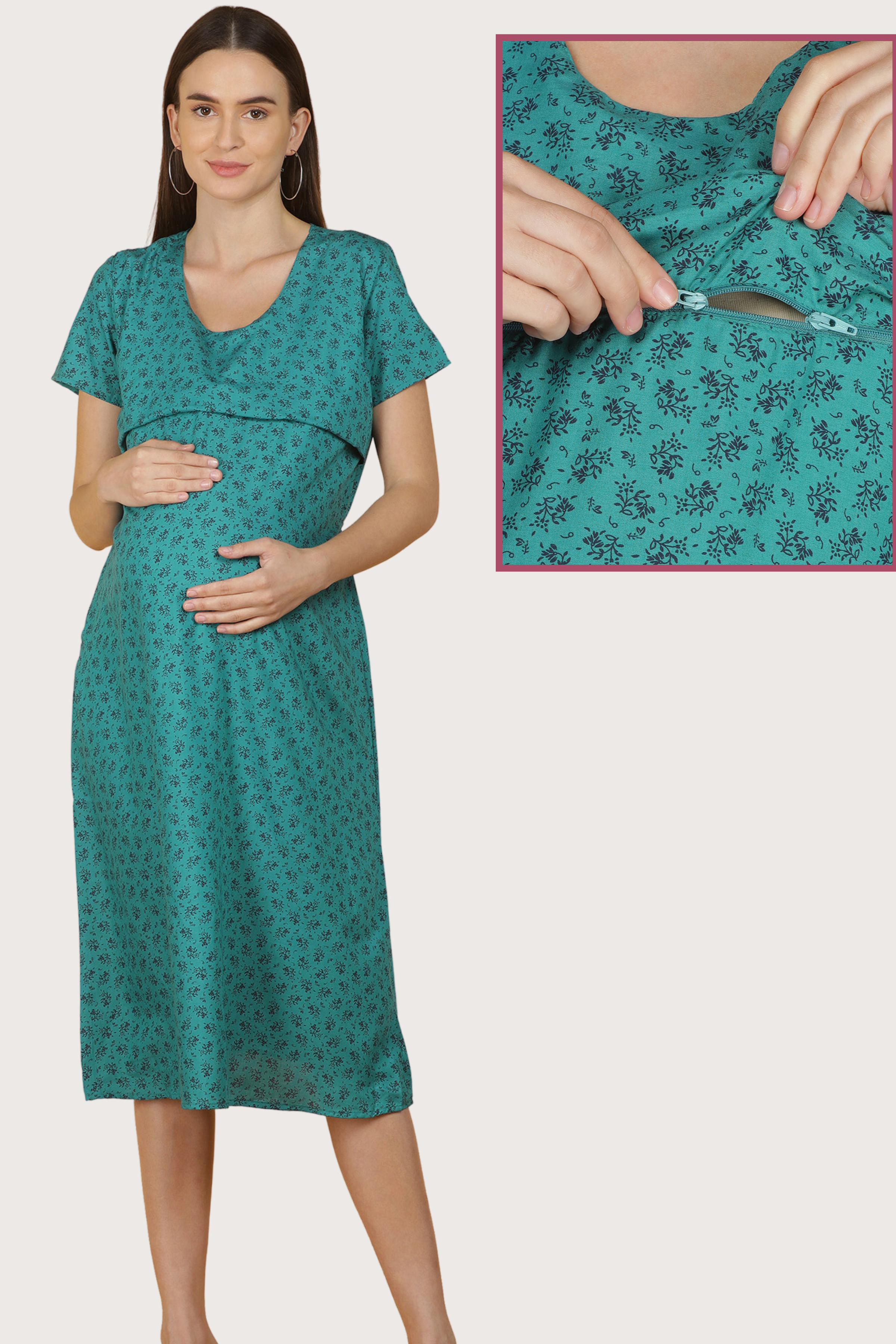 Women's Maternity Gown /Maternity wear/ Feeding Gown Midi Length Cotton -  Titapu Baby Kids Store
