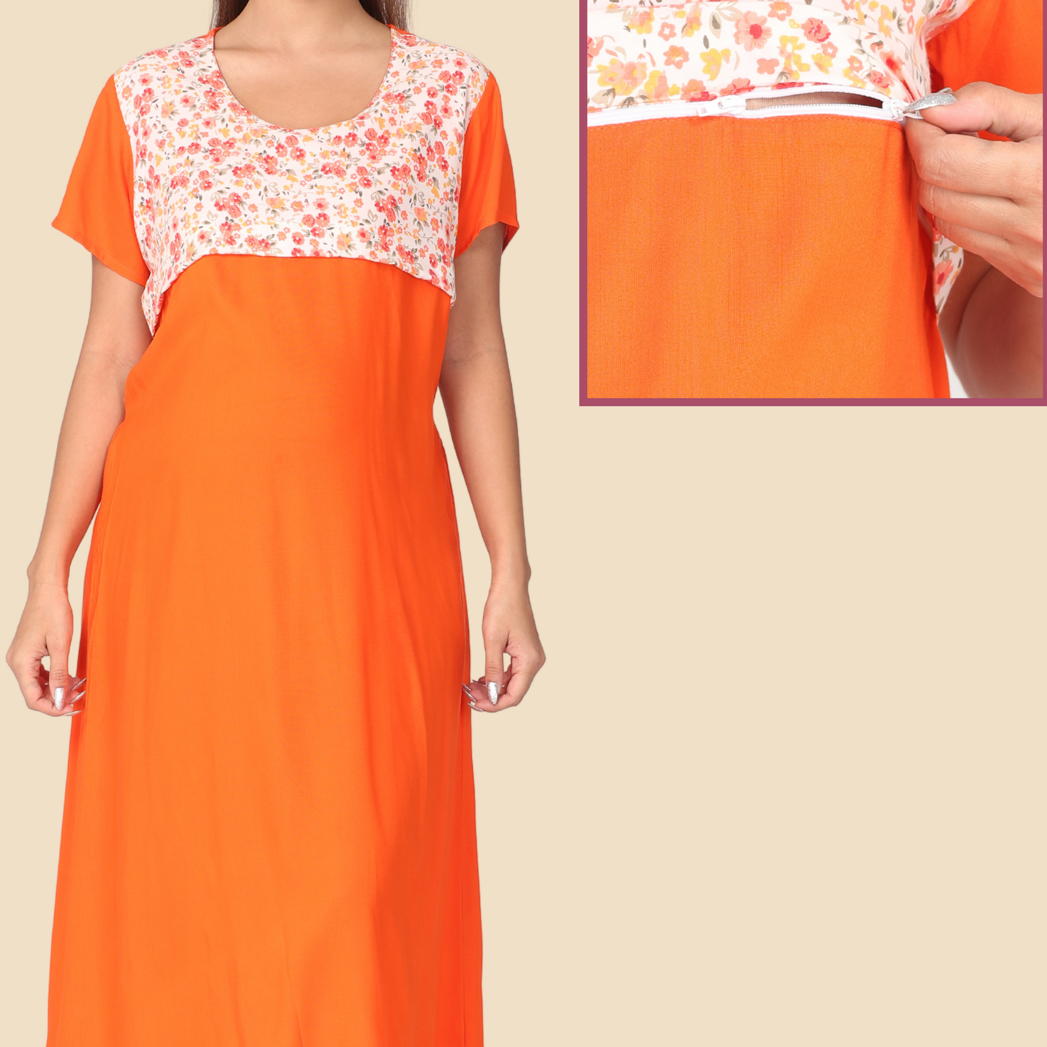 Orange Floral Feeding Gown