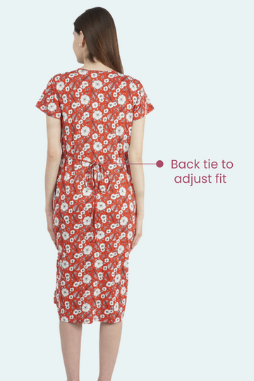 Red Floral Nursing Night Gown