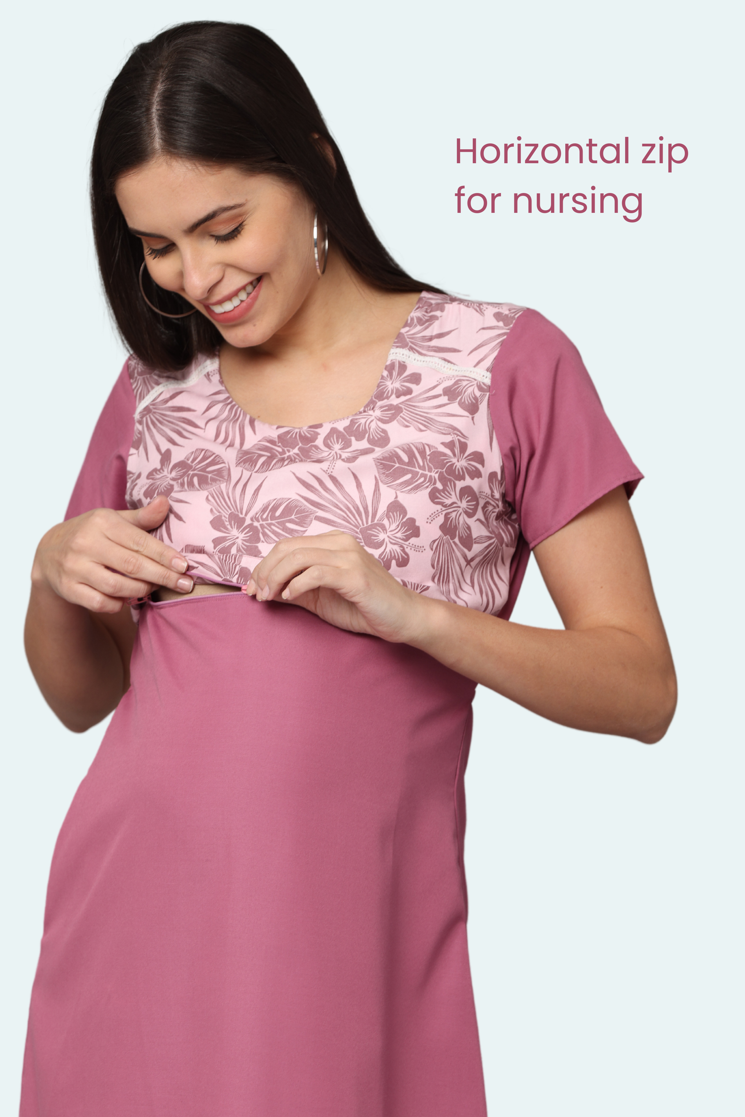 Cotton Solid Maternity and Feeding Maxi Nighty & Dress With Zip F8C –  Klamotten