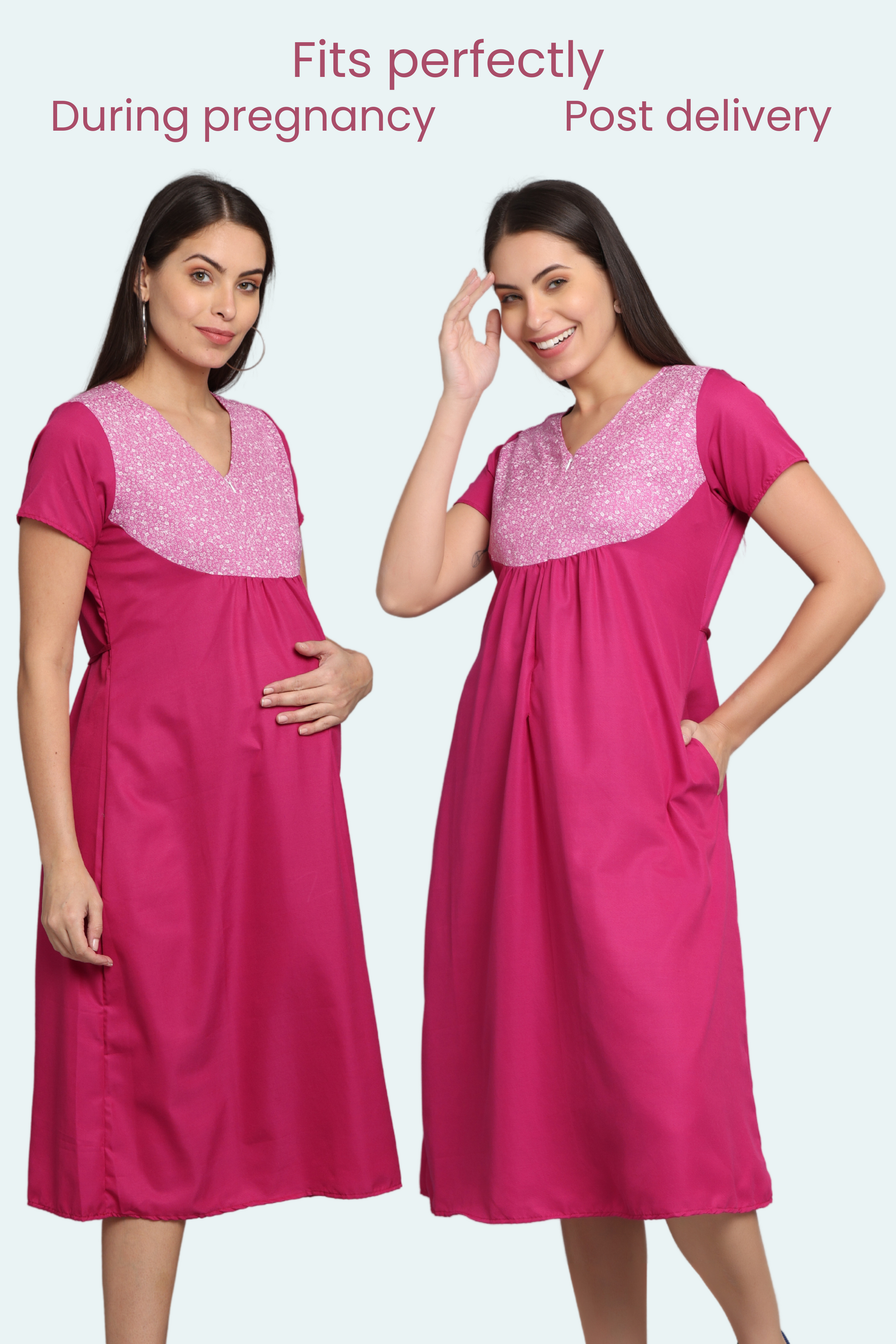 Women's 100% Cotton Feeding Nighty/Maternity Dress for PRE & Post Pregnancy  momsoon 