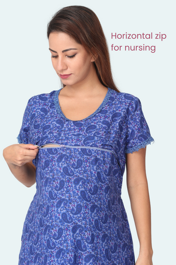Blue Paisely Print Feeding Gown