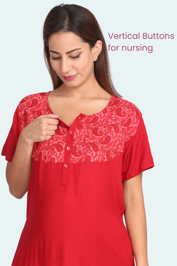 Red Paisely Panel Feeding Gown