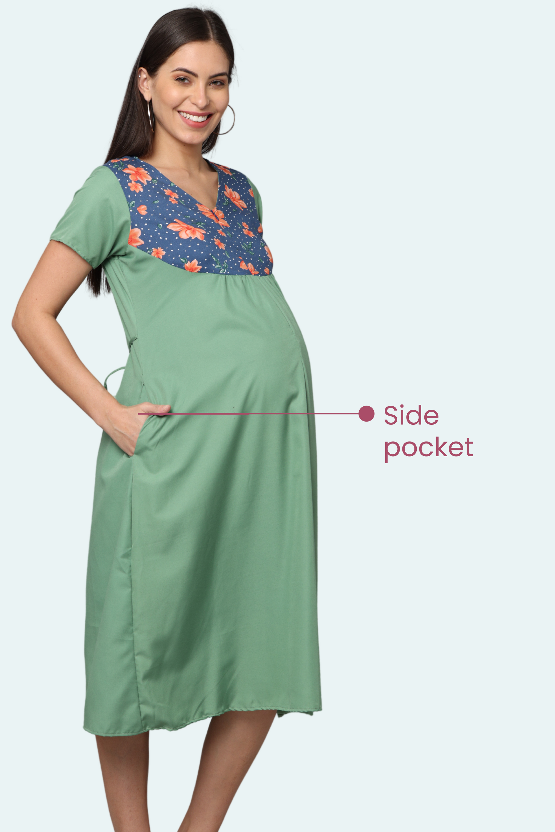 Maternity Feeding Gown Back Tie Adjustable