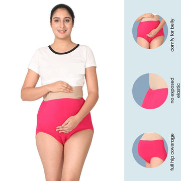Maternity Belly Panel Panty | Pregnancy Panty For Belly Support | High Waist Full Coverage | Full Belly Support | Comfy Cotton Pregnancy Underwear | Dark Pink | Pack Of 1