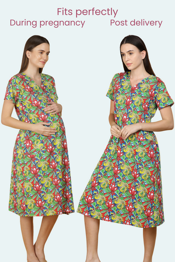 Red Knit Floral Feeding Gown
