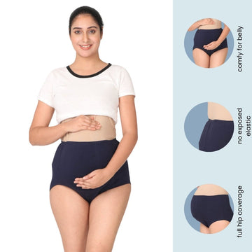 Maternity Belly Panel Panty | Pregnancy Belly Panty Women | High Waist Full Coverage | Full Belly Support | Comfy Cotton Pregnancy Underwear | Navy Blue | Pack Of 1
