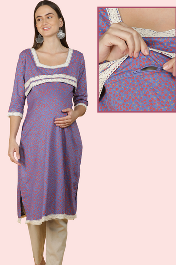 Magenta Printed Feeding Kurta