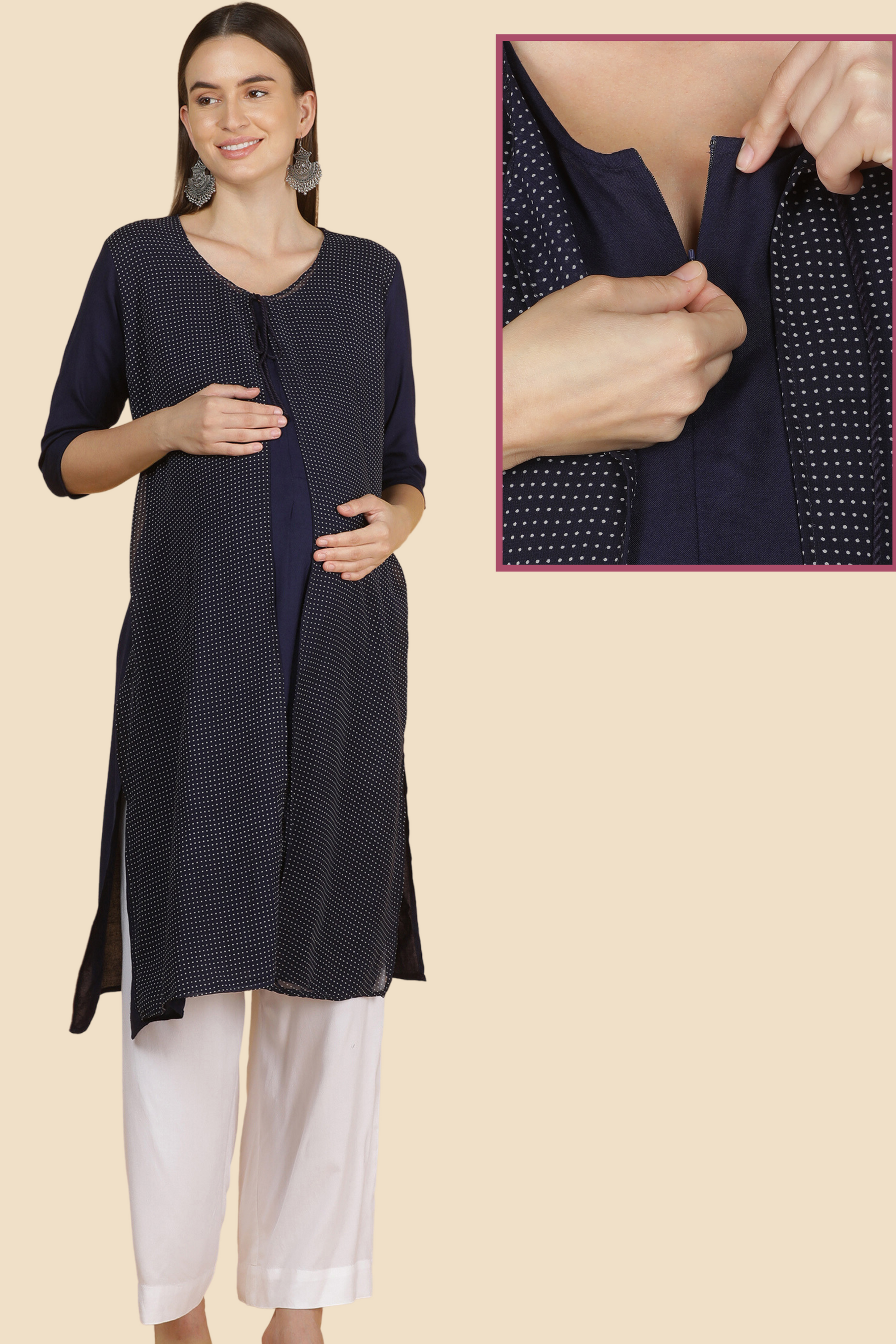 Navy Blue Jacket Feeding Kurta