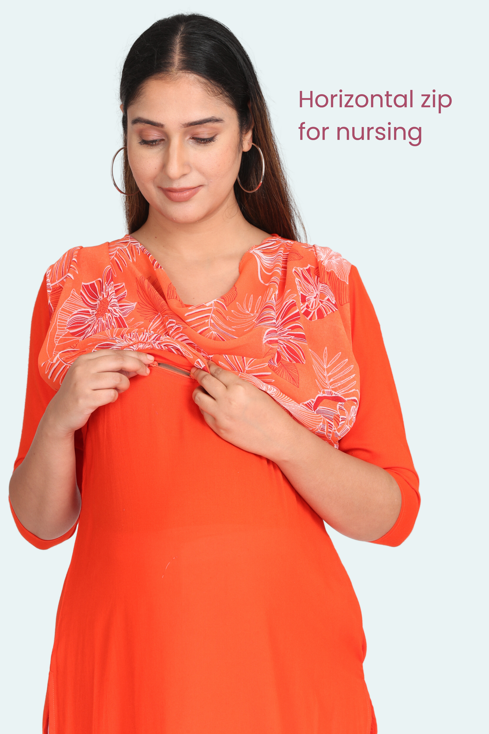Buy Morph Maternity Feeding Kurta With Vertical Nursing - Maroon online