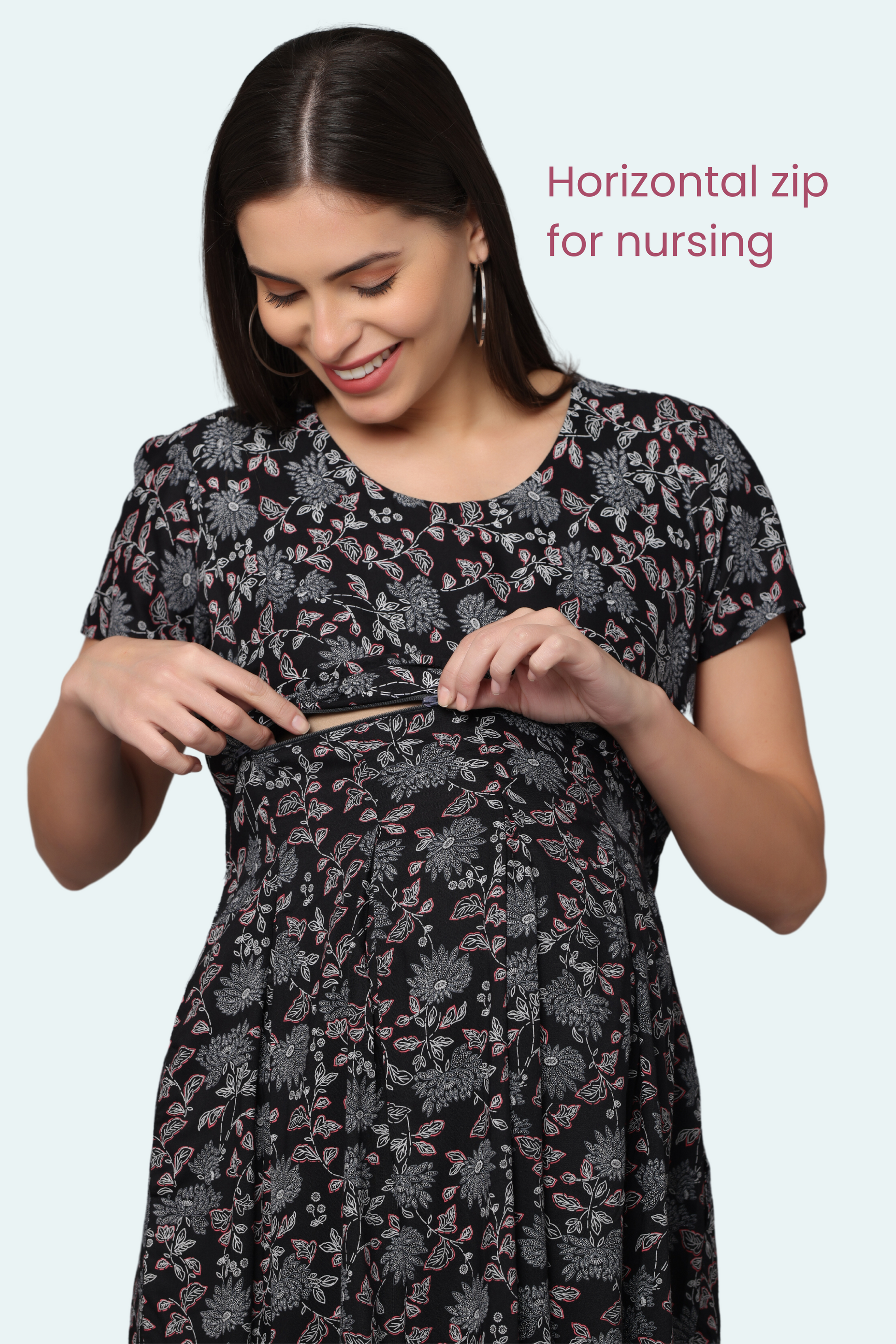 Buy FASHION CLOUD Women's Maternity Dress, Side Zipper Dress for Pregnant  Ladies, Women Breast Feeding Dress for Nursing Pre and Post Pregnancy (M,  Black) at