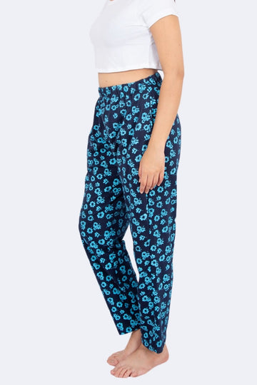 Navy Blue & Sky Blue Floral Print Nightwear Pyjama